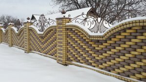 Цегла для паркану LAND BRICK облицювальна фігурна жовта і коричнева