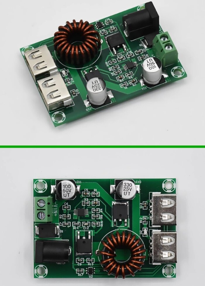 Подвійне зарядний пристрій XH-M224 USB DC-DC вхід 9-39 V, два виходу з 5V3A - акції