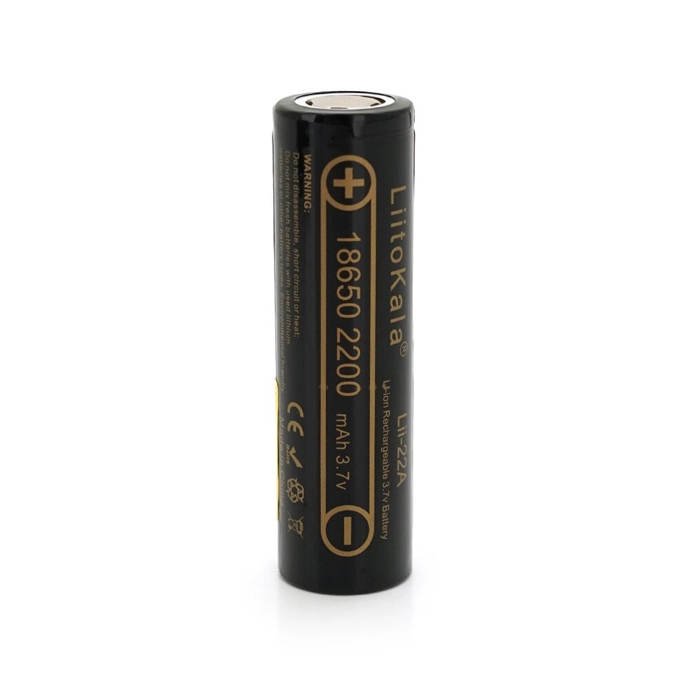 Акумулятор 18650 Li-Ion LiitoKala Lii-22A, 2200mah (2100-2300mah), 3.7V (2.75-4.2V), Black, PVC BOX Q2,  ціна за 1 шт від компанії АВТОСТИЛЬ - фото 1