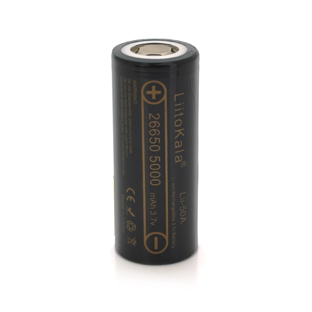 Акумулятор 26650 Li-Ion LiitoKala Lii-50A, 5000mAh (5100-5500mAh), 25A, 3.7V (2.5-4.2V), Black, 2 шт в упаковці, ціна від компанії АВТОСТИЛЬ - фото 1