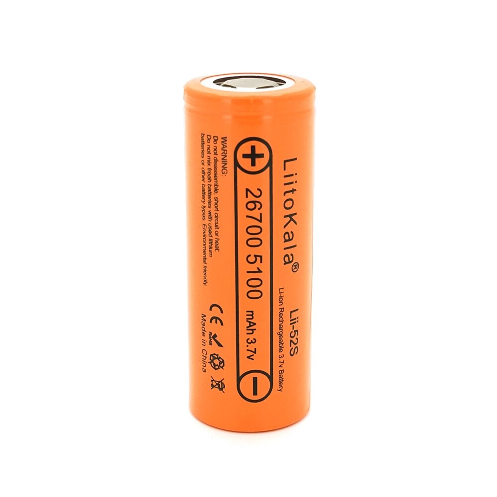 Акумулятор 26700 Li-Ion LiitoKala Lii-52S, 5000mAh (5100-5200mAh), 10A, 3.7V (2.75-4.2V), Orange, 2 шт в упаковці, ціна від компанії АВТОСТИЛЬ - фото 1