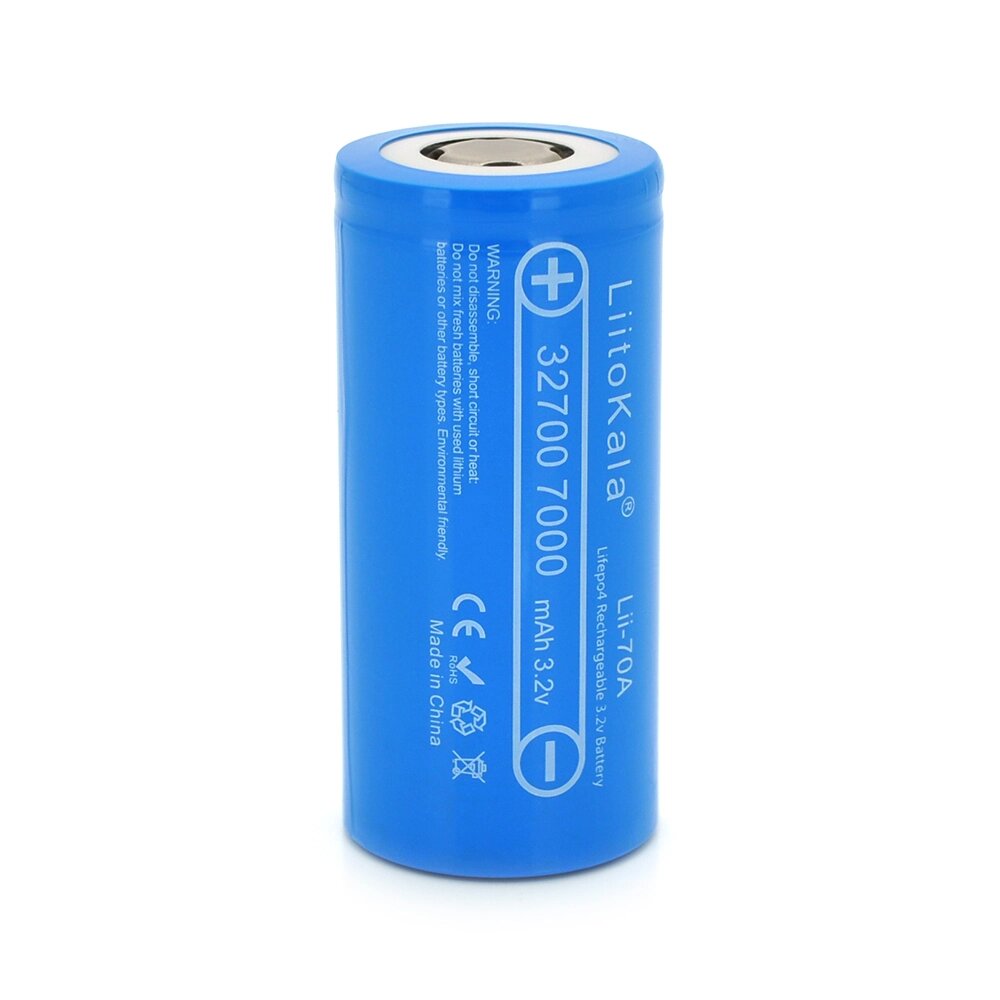 Акумулятор 32700 LiFePO4 LiitoKala Lii-70A, 7000mAh (6500-7000mAh, 30A, 3.2V (2.5-3.65V), Blue, PVC від компанії АВТОСТИЛЬ - фото 1