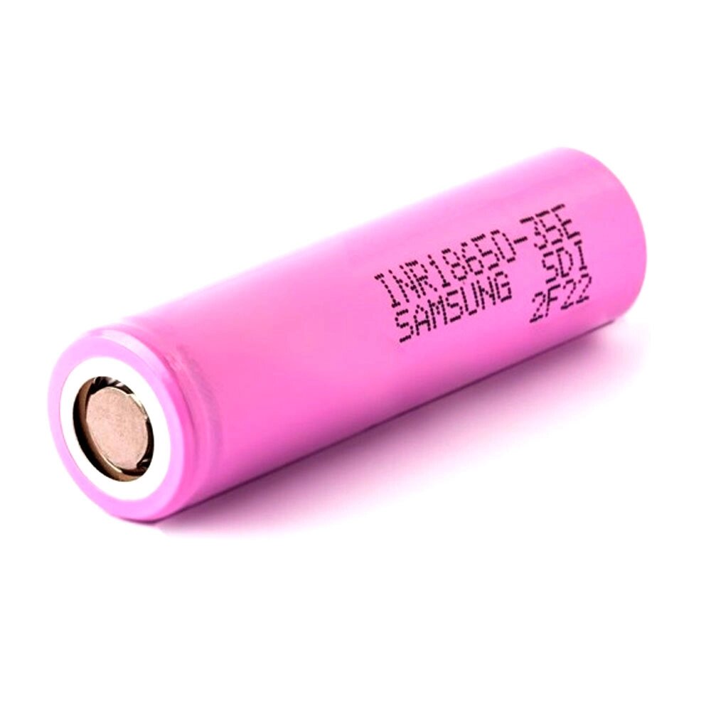 Акумулятор Li-Ion 18650 Samsung INR18650-35E, 3500mAh, 8A, 4.2/3.6/2.5V, PINK, 2 шт в упаковці, ціна за 1 шт від компанії АВТОСТИЛЬ - фото 1