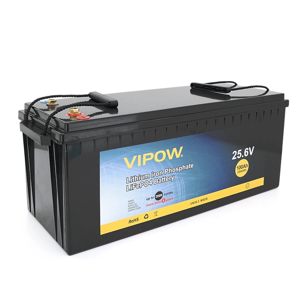 Акумуляторна батарея Vipow LiFePO4 25,6V 100Ah з вбудованою ВМS платою 80A (523*207*215) від компанії АВТОСТИЛЬ - фото 1