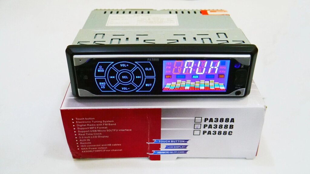 Автомагнітола PA 388B ISO — MP3 Player, FM, USB, SD, AUX сенсорна магнітола від компанії АВТОСТИЛЬ - фото 1