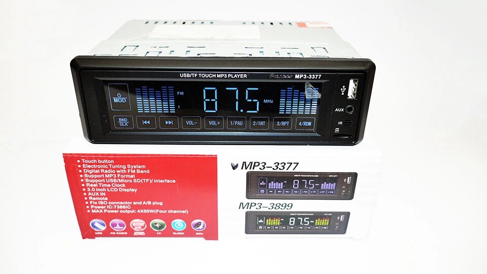 Автомагнітола Pioneer 3377 ISO — MP3 Player, FM, USB, SD, AUX сенсорна магнітола від компанії АВТОСТИЛЬ - фото 1