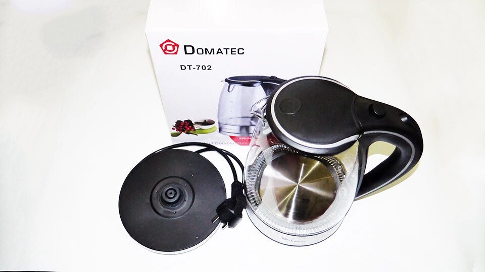 Електрочайник Domotec DT-702 чайник скло 2200Вт 2Л LED підсвічування (Чорний) від компанії АВТОСТИЛЬ - фото 1