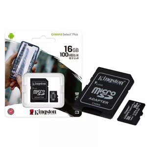 Kingston microSDXC 16GB Canvas Select Plus Class 10 UHS-I U1 V10 A1 + SD адаптер