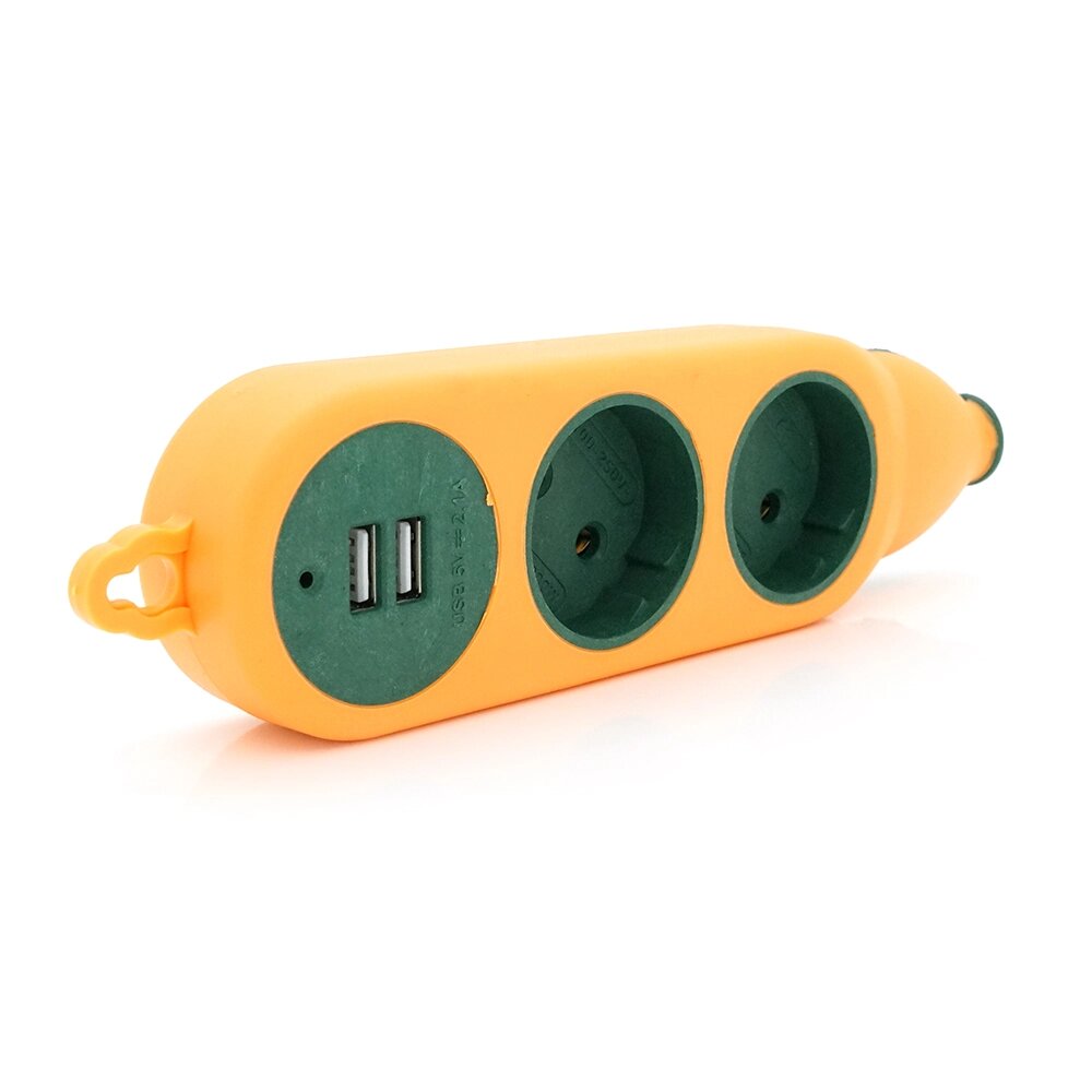 Колодка для подовжувача 2 гнізда + 2USB без заземлення 16A 220V, Orange, Q100 від компанії АВТОСТИЛЬ - фото 1