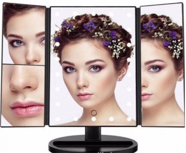 Косметичне потрійне LED дзеркало Magnifying Mirror Чорний від компанії АВТОСТИЛЬ - фото 1