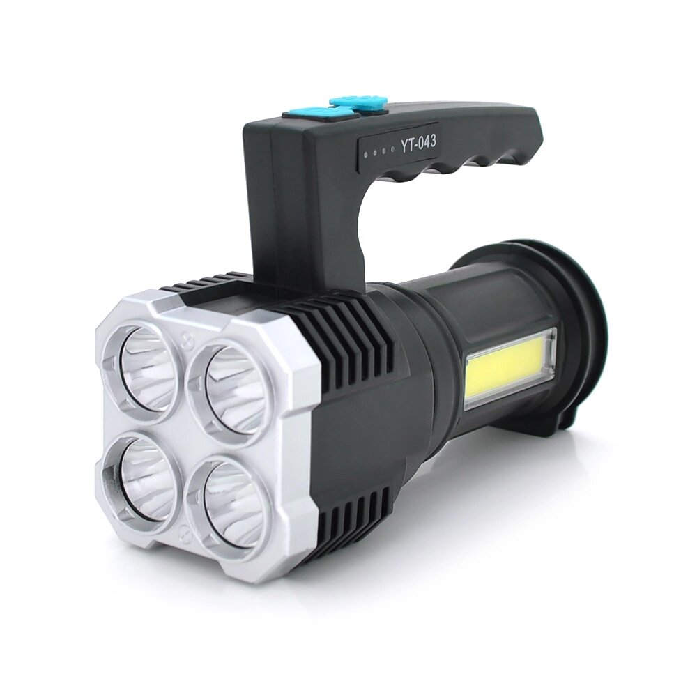 Ліхтар пошуковий Portable Lamp YT-81043, 4LED T6+COB, 5W, 3+1 режим, 1200mah, Black, IP40, USB кабель, 140х70х90мм, BOX від компанії АВТОСТИЛЬ - фото 1