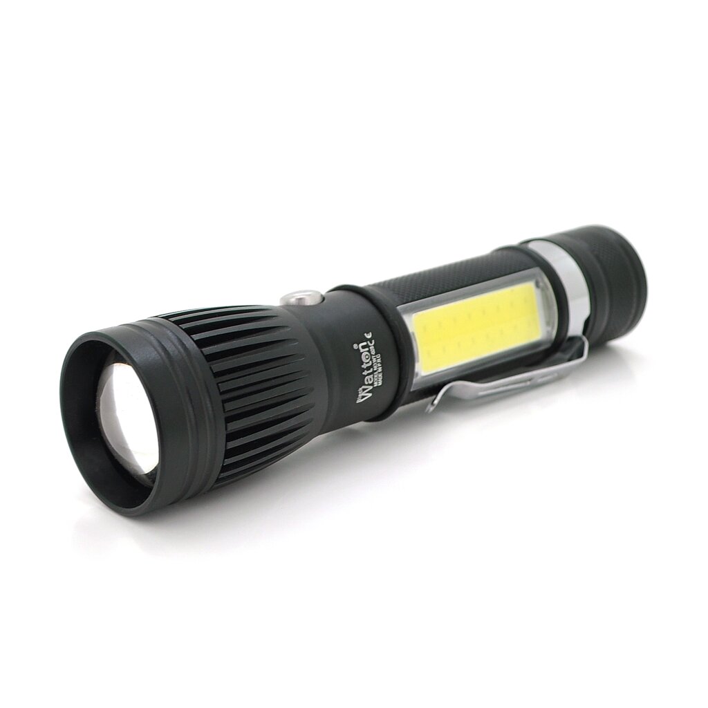 Ліхтарик ручний Watton WT-028, Cree T6+16SMD, 3 реж., ZOOM, 6800mAh акумулятор, зарядка microUSB,  IP44. 135 х 30 х 20. від компанії АВТОСТИЛЬ - фото 1