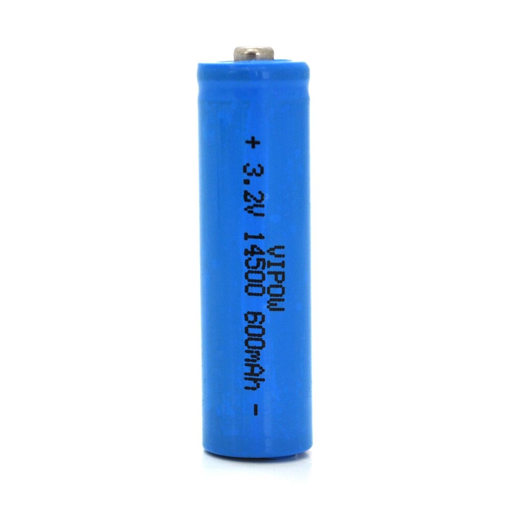 Літій-залізо-фосфатний акумулятор 14500 Lifepo4 Vipow IFR14500 TipTop, 600mAh, 3.2V, Blue Q50/500 від компанії АВТОСТИЛЬ - фото 1