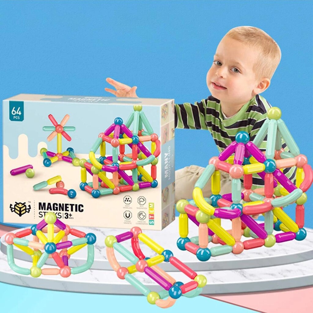 Magnetic sticks магнітний конструктор 64pcs від компанії АВТОСТИЛЬ - фото 1