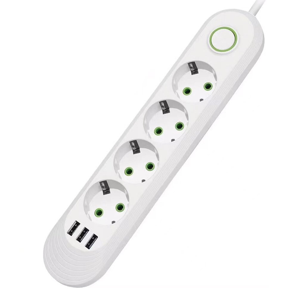 Мережевий фільтр F04U, 4 розетки EU + 3 USB, 1.5 м, перетин 3х0, 75мм, 2500W, White, Box від компанії АВТОСТИЛЬ - фото 1