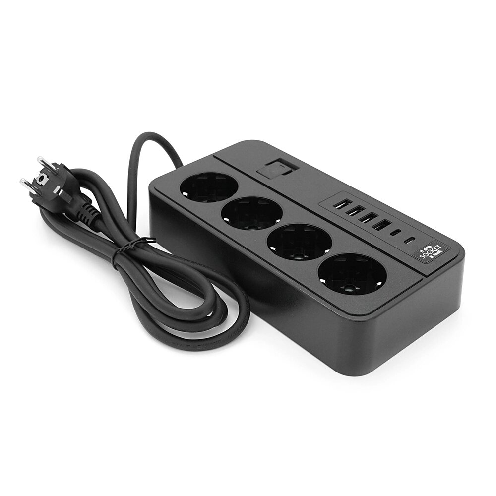 Мережевий фільтр G13, 3000W, 4 Socket + 4 USB 3,2 А + 2 Type-C, 2м, Black, Box від компанії АВТОСТИЛЬ - фото 1