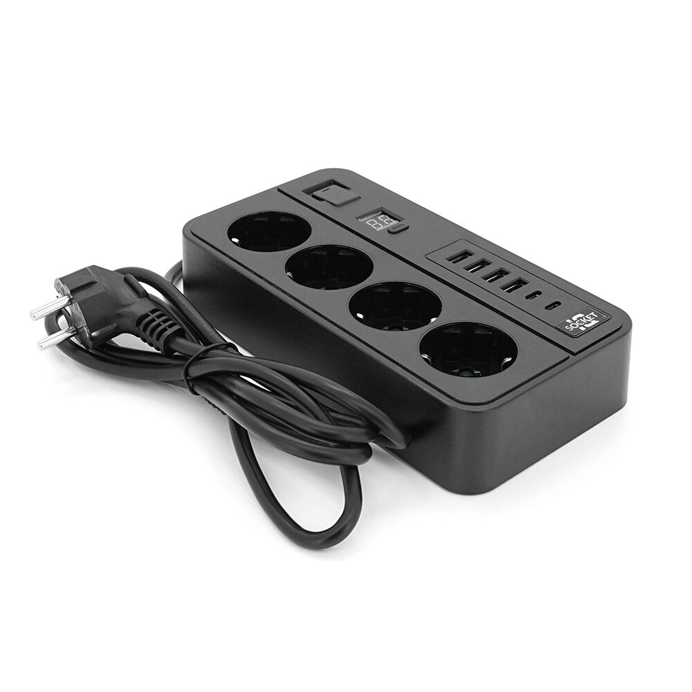 Мережевий фільтр G13H, 3000W, 4 Socket + 4 USB 3,2А + 2 Type-C + таймер, 2м, Black, Box від компанії АВТОСТИЛЬ - фото 1