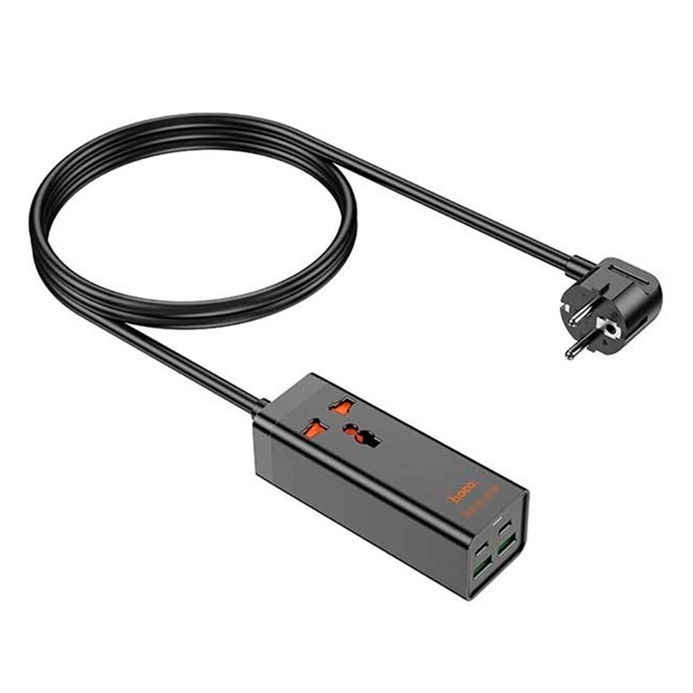 Мережевий фільтр HOCO AC10A на 1 розетку + 2 USB + 2 USB-C, 65W, кабель 1,5 м, 220В, Black, Box від компанії АВТОСТИЛЬ - фото 1