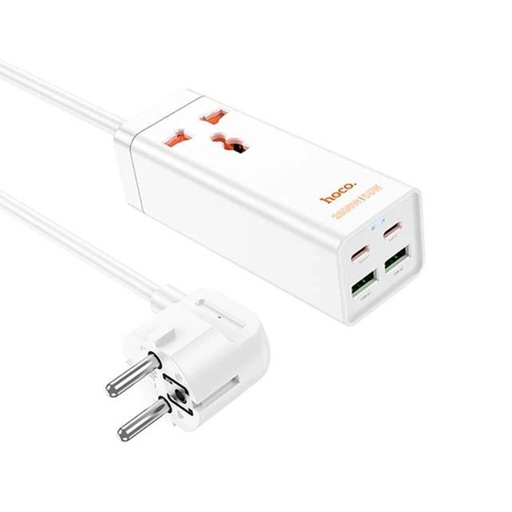 Мережевий фільтр HOCO AC10A на 1 розетку + 2 USB + 2 USB-C, 65W, кабель 1,5 м, 220В, White, Box від компанії АВТОСТИЛЬ - фото 1