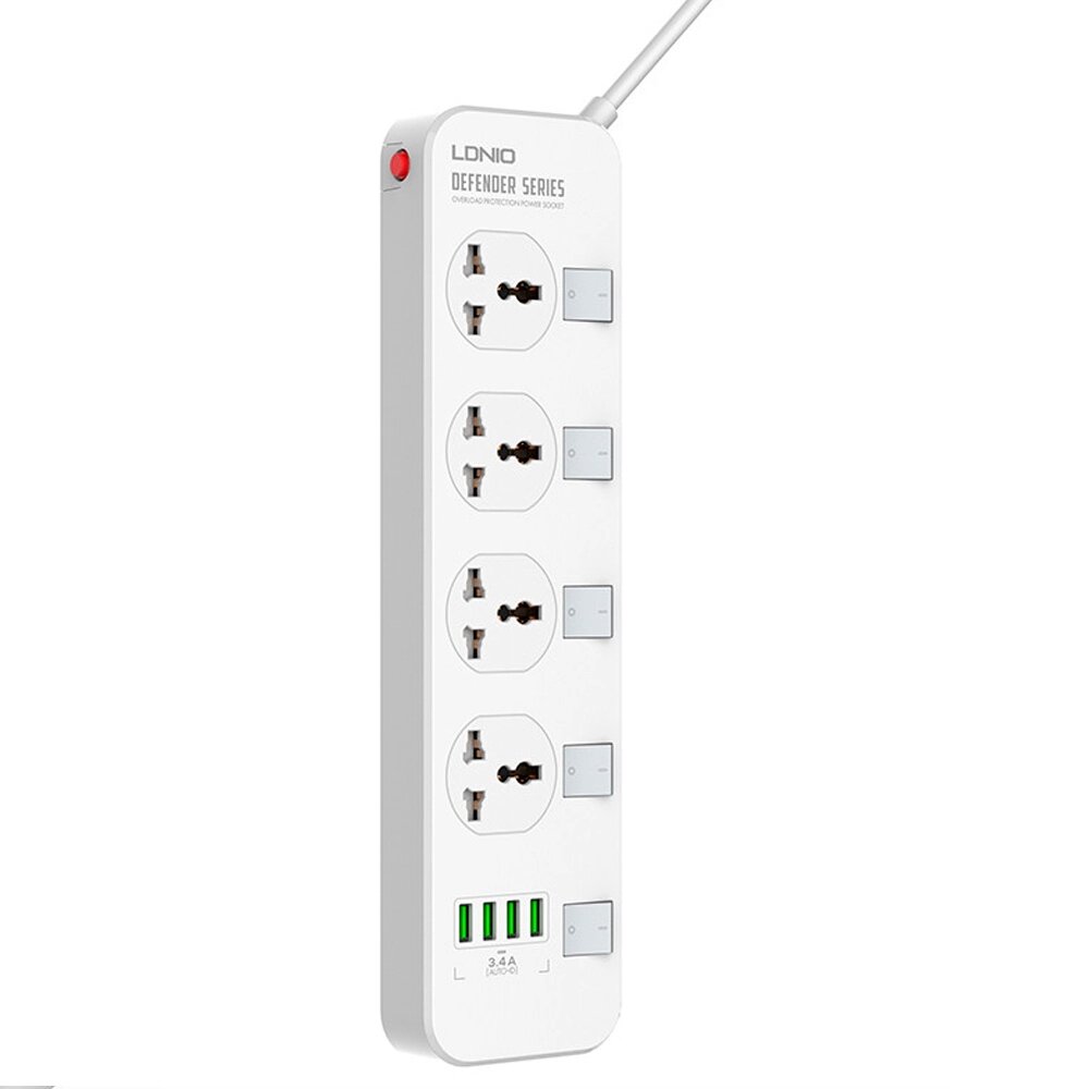 Мережевий фільтр LDNIO SC4408, 4 Розетки + 4 USB, 2 м, перетин 3х0,75мм, White, Box від компанії АВТОСТИЛЬ - фото 1