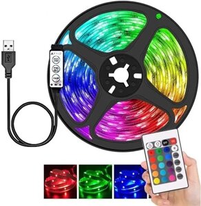 Світлодіодна стрічка 5V USB LED 5050 RGB комплект 5 метрів, різнобарвна