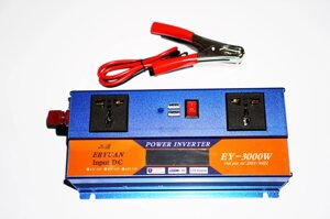 12V-220V 3000W Blue Перетворювач струму AC/DC з LCD-дисплеєм