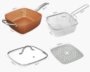 Сковорода AMPOVAR Copper Cook Deep Square Pan з фритюром і пароваркою 24 см із кришкою