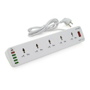 Мережевий фільтр LDNIO SC10610, 10 Розеток + 5 USB+Type-C, 2 м, перетин 3х0, 75мм, White, Box