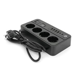 Мережевий фільтр G13H, 3000W, 4 Socket + 4 USB 3,2А + 2 Type-C + таймер, 2м, Black, Box