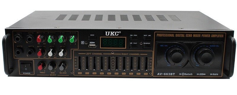 Підсилювач UKC AV-663BT Bluetooth FM SD USB, AUX Караоке 4 x Мікрофону від компанії АВТОСТИЛЬ - фото 1