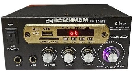 Підсилювач звуку BM AUDIO BM-800BT FM USB 2x300W Блютуз + Караоке від компанії АВТОСТИЛЬ - фото 1