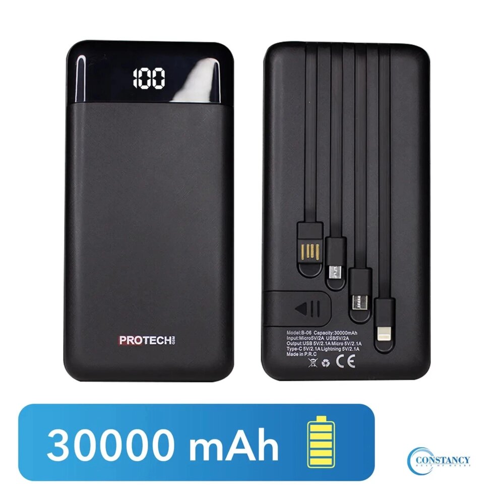 Power Bank ProTech B-06 30000 mAh LCD LED Фонарик від компанії АВТОСТИЛЬ - фото 1