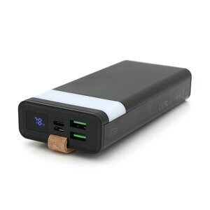 PowerBank XO-PR129 20000mAh, flashlight, Input: Micro, Type-C), Output:2хUSB, Type-C), QC22.5W/PD20W, plastic, Black