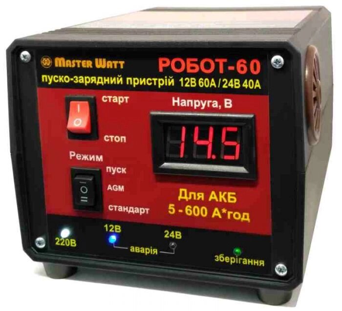 Пуско-зарядне ЗУ РОБОТ-60 для акумуляторів 12/24V (5-600Ah) (MF, WET, AGM, GEL, CA/CA), 160-245V, Струм заряду 40А, від компанії АВТОСТИЛЬ - фото 1