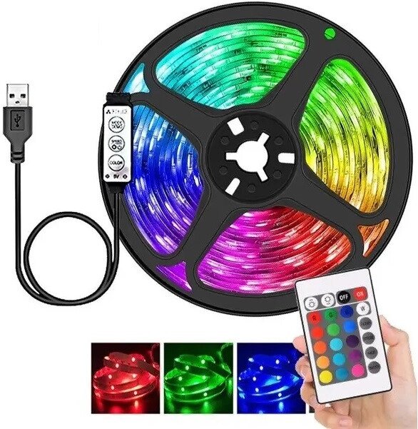 Світлодіодна стрічка 5V USB LED 5050 RGB комплект 5 метрів, різнобарвна від компанії АВТОСТИЛЬ - фото 1