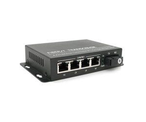 4х портовий медіаконвертор ONV-0110S-SCX-S4-B, 4*100М RJ45 + 1*SC порт (1310/1550nm, 20km)