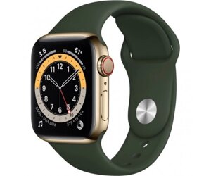 Apple Смарт-годинник Apple Watch Series 6 GPS + Cellular 40mm Gold Stainless Steel Case w. Cyprus Green Sport B. (M02W3)