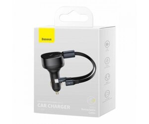 Автомобільний зарядний пристрій Baseus Enjoyment Retractable 2-in-1 Car Charger C+L 30W Black