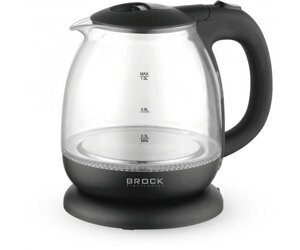 Електрочайник Brock WK 2108 BK, Black, 1100W, 1л, скло+пластик, дисковий, індикатор рівня води, підсвічування, захист