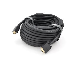 Кабель VEGGIEG VG-20 VGA 3 + 6, 20m, male to male (тато-тато), OD-8.0mm, 2 фериту, круглий Black, коннектор Gold, Box