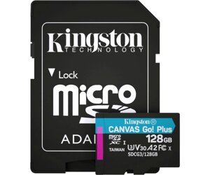 Карта памяті Kingston 128 GB microSDXC class 10 UHS-I U3 Canvas Go! Plus + SD Adapter SDCG3/128GB