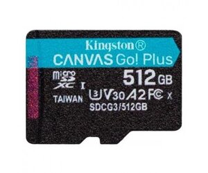 Карта памяті Kingston 512 GB microSDXC class 10 UHS-I U3 Canvas Go! Plus + SD Adapter SDCG3/512GB