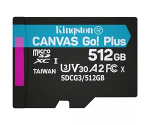 Карта памяті kingston 512 GB microsdxc class 10 UHS-I U3 canvas go! plus SDCG3/512GBSP