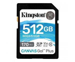 Карта памяті kingston 512 GB SDXC class 10 UHS-I U3 canvas go plus SDG3/512GB