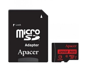 Карта пам'яті microsdxc, 128gb, class10 UHS-1, apacer, R85MB/s, SD адаптер, AP128GMCSX10U5-R