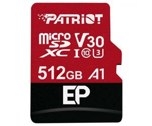 Карта памяті patriot 512 GB microsdxc UHS-I U3 V30 A1 EP + SD adapter PEF512GEP31MCX