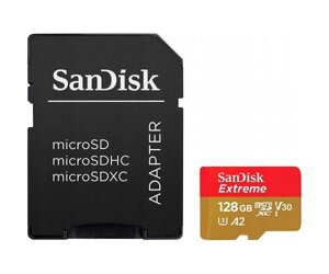 Карта памяті sandisk 128 GB microsdxc UHS-I U3 V30 A2 class 10 extreme (sdsqxaa-128G-GN6aa)