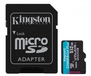 Kingston карта пам'яті microsd 512GB C10 UHS-I U3 A2 R170/W90MB/s + SD