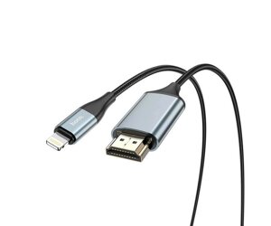 Конвертер Hoco UA15 HDMI (тато)-Lighting (тато) 2м, обплетення, круглий Black/Gray, Box