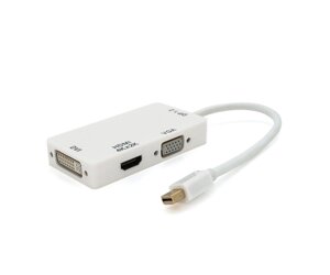 Конвертер mini Display Port (тато) на HDMI/VGA/DVI (мама) 30cm, White, 4K/2K, Пакет